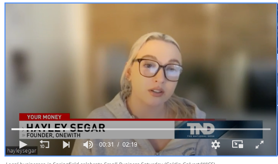 Screenshot of a woman wearing glasses in a televised interview on The National Desk; chyron shows her title Founder, onewith and the TND logo