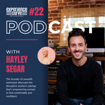 Promotional podcast cover showing onewith swim founder Hayley Segar seated, large headline PODCAST and episode 22