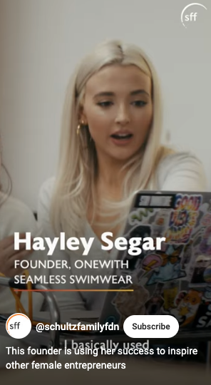 Hayley Segar — FOUNDER of Seamless Swimwear, speaking on camera; Subscribe button visible