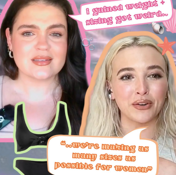 Two women side-by-side with speech bubbles reading 