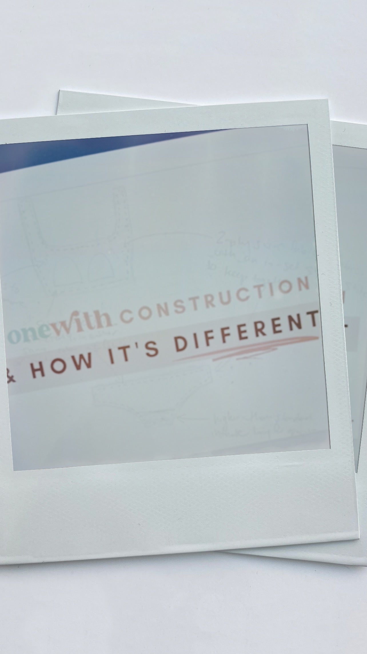 Two overlapping Polaroid-style photos showing blurred text 'CONSTRUCTION' & 'HOW IT'S DIFFERENT'.