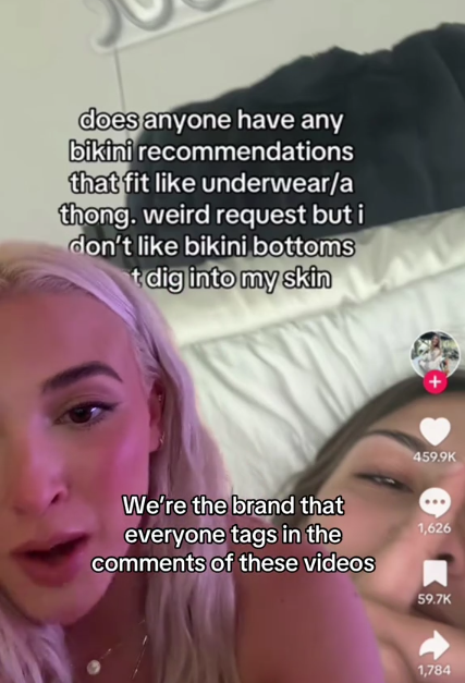 Hayley Segar speaking in a short video with on-screen caption asking for bra recommendations.
