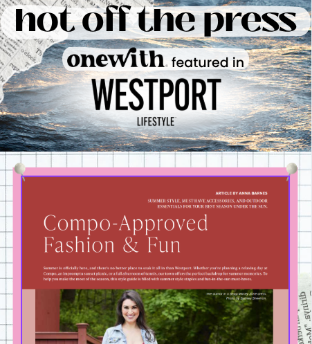 Promotional banner showing hot off the press, onewith featured in WESTPORT, and magazine cover Compo-Approved Fashion and Fun