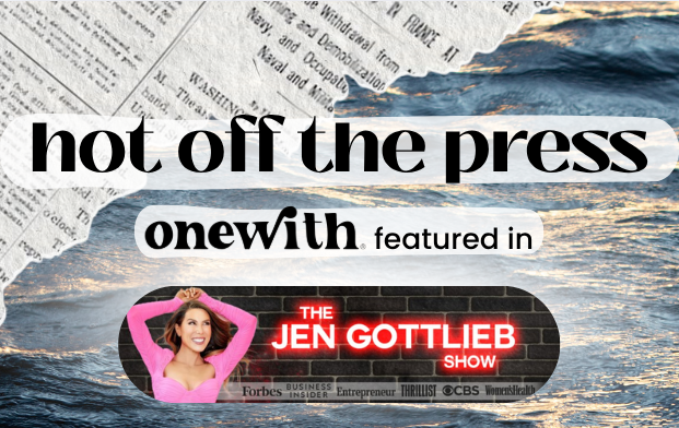 Promotional banner showing headline not off the press, onewith featured in, and THE JEN GOTTLIEB SHOW with host photo