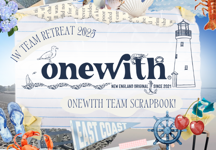 Nautical scrapbook banner reading THE TEAM RETREAT 2023, onewith, ONEWITH TEAM SCRAPBOOK, EAST COAST.