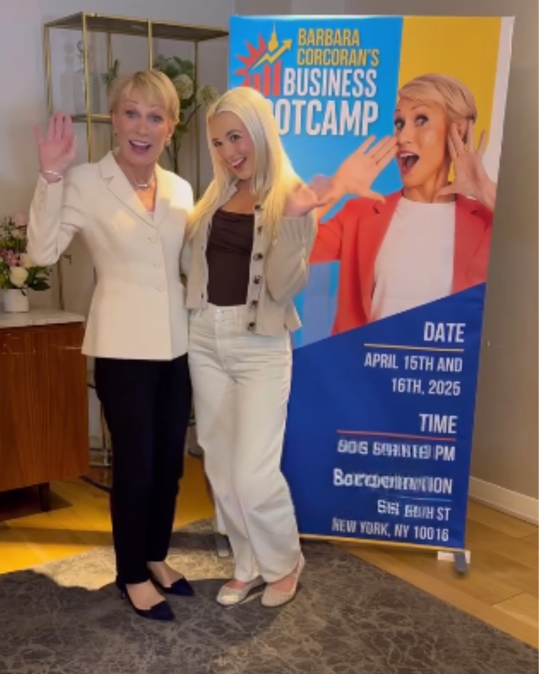 BARBARA CORCORAN'S BUSINESS BOOTCAMP banner; DATE APRIL 15TH AND 16TH 2025; Hayley Segar and Barbara Corcoran posing