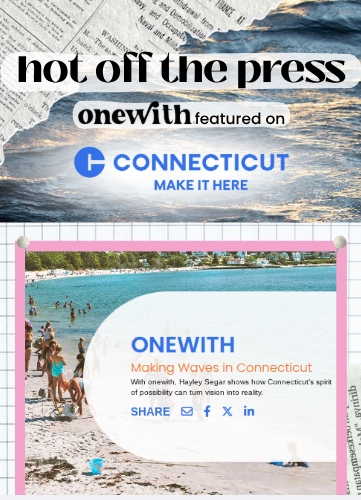 Magazine cover with beach photo — hot off the press; CONNECTICUT; ONEWITH; Making Waves in Connecticut