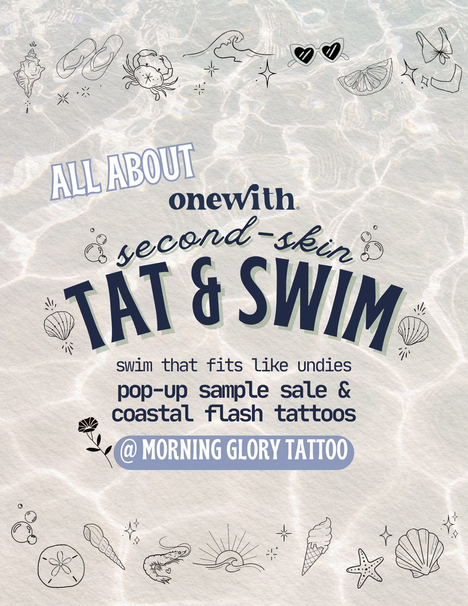 Onewith second-skin Tat and Swim pop-up sample sale with coastal flash tattoos at Morning Glory Tattoo