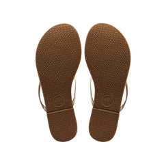 Pair of brown flip-flop sandals, top-view