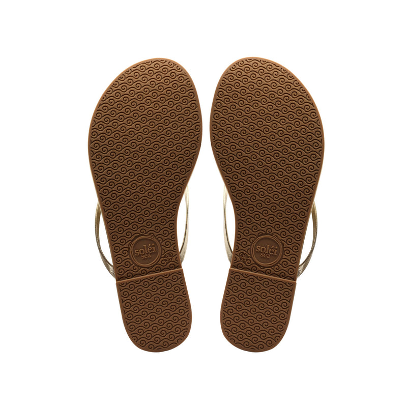 Pair of brown flip-flop sandals, top-view