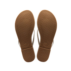 Pair of brown flip-flop sandals, top view