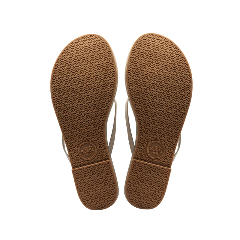 Pair of brown flip-flop sandals, top view