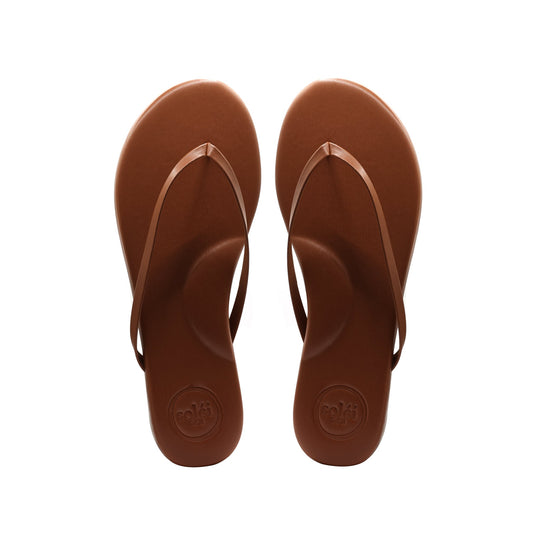 Top view of brown flip‑flop sandals