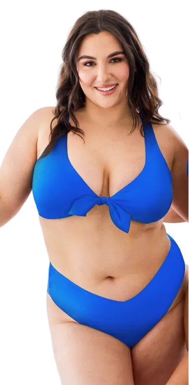 Woman wearing a blue bikini